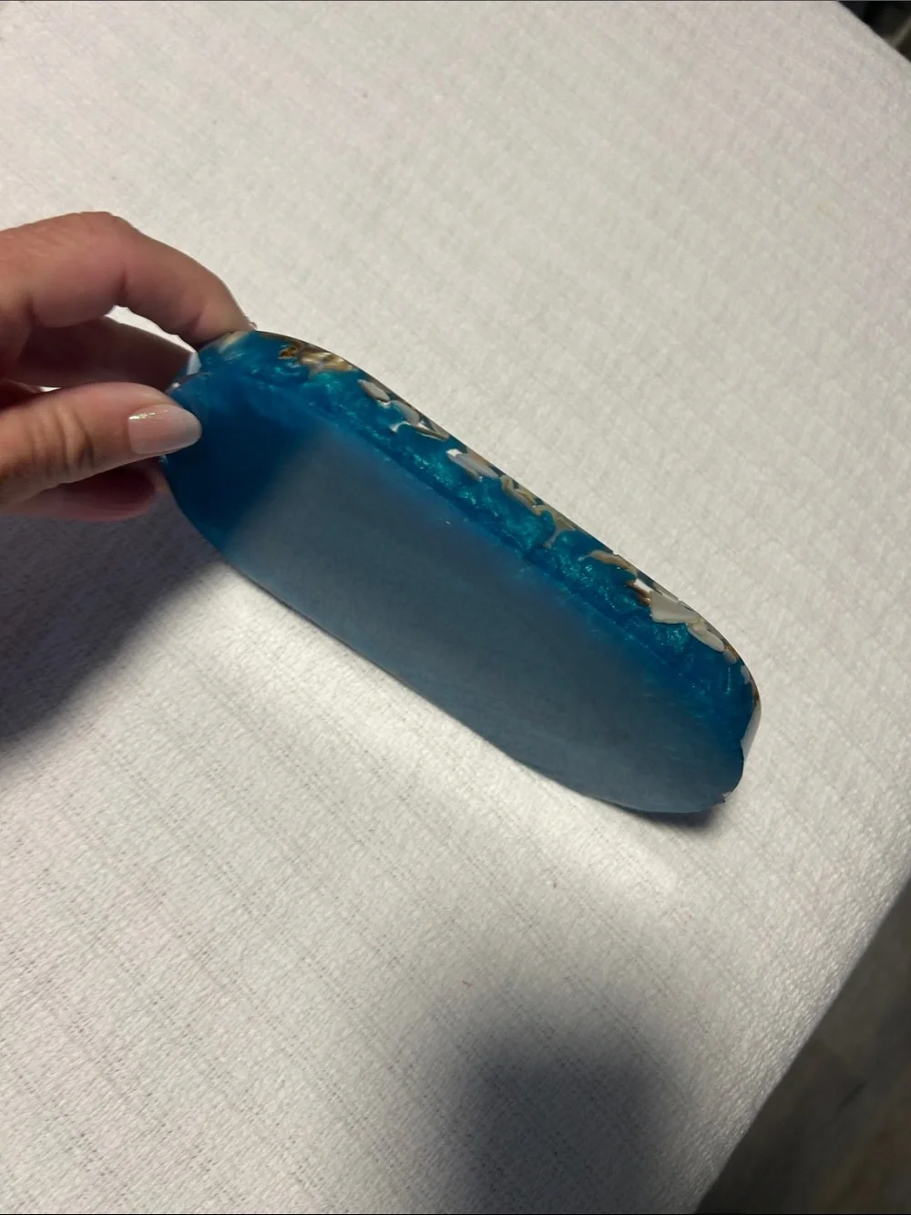Handcrafted Teal Resin Jewelry Tray with Shell Inlay